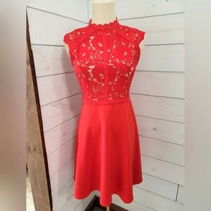 Altar’d State Red A-Line Dress With High-Neck Lace Bodice Women’s Small